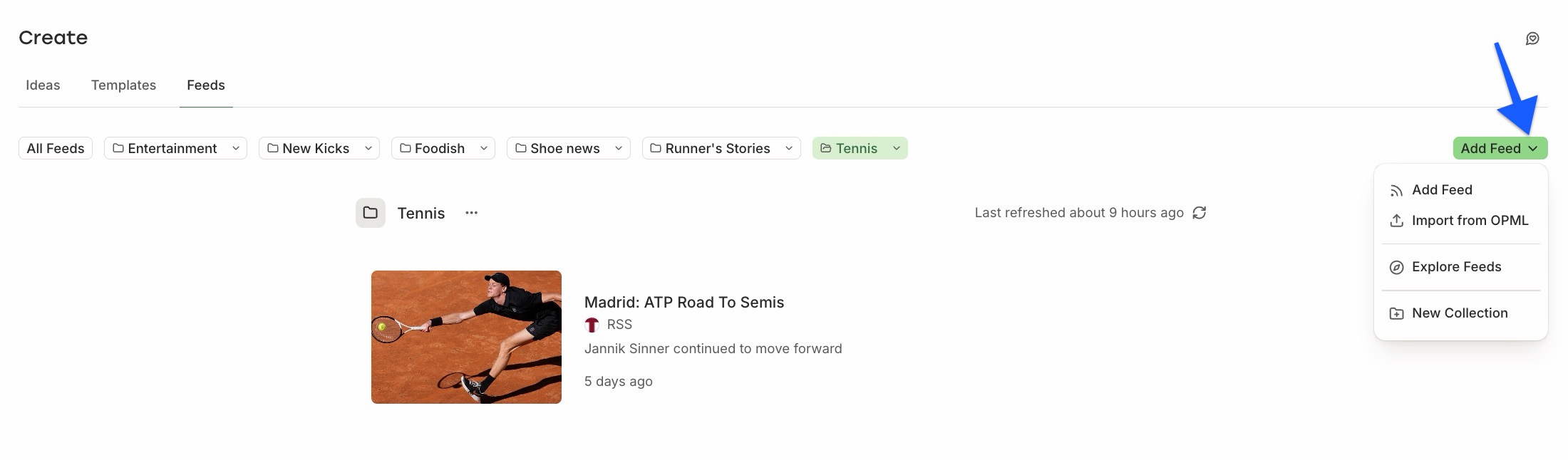 Buffer Add Feed options