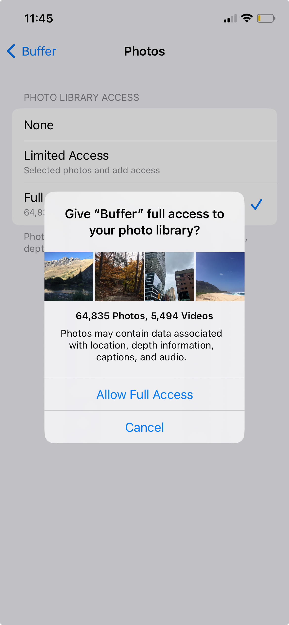 Granting Buffer Full Access to Photos on mobile device