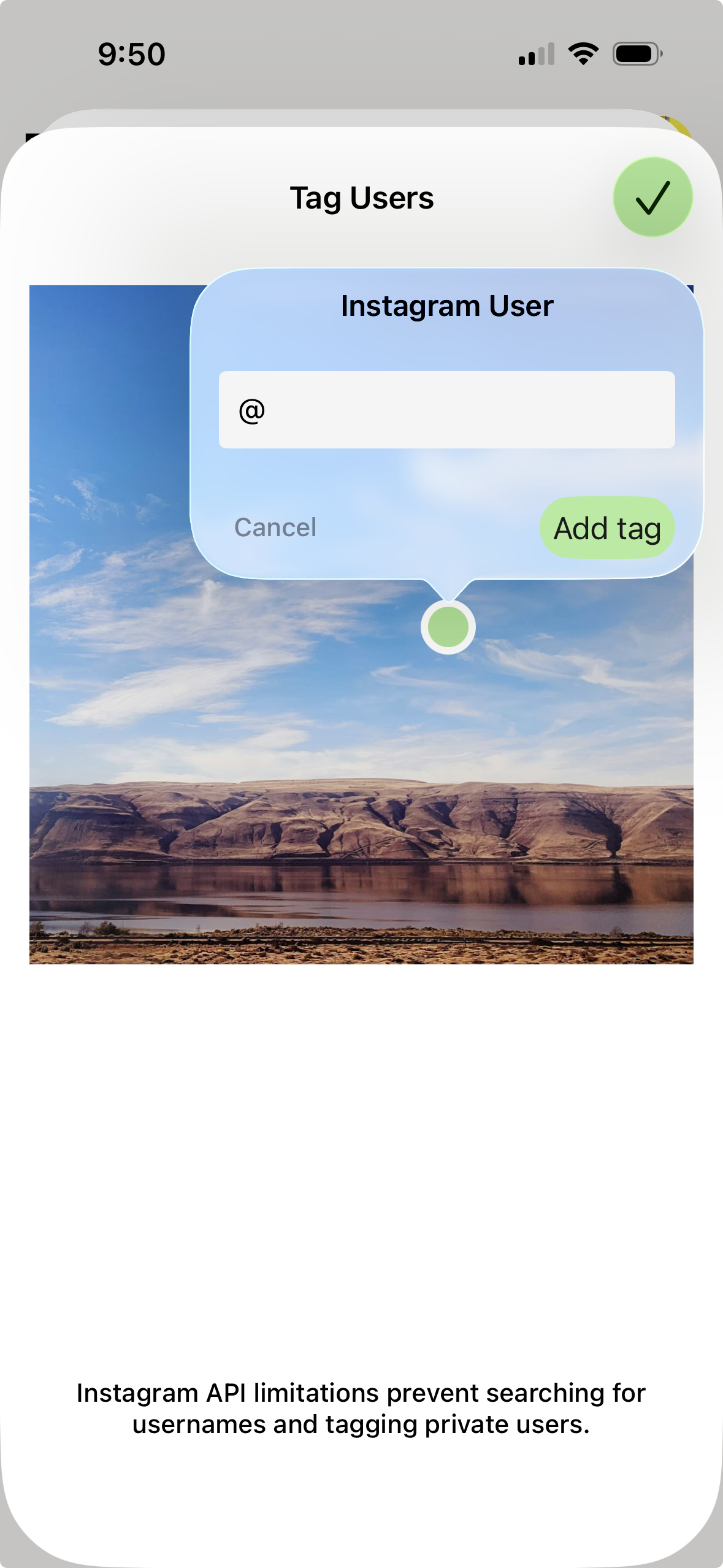 Buffer mobile app - tagging Instagram users