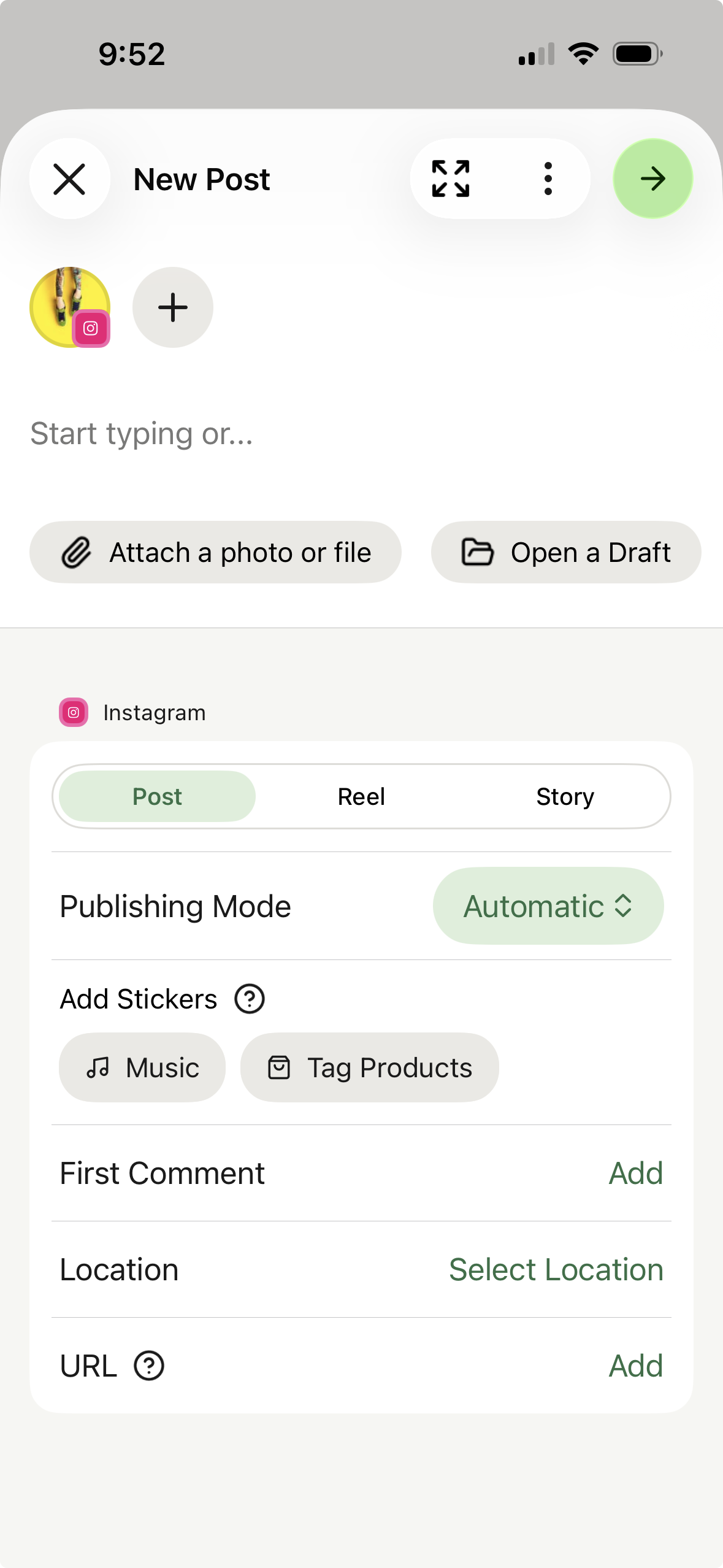 Buffer mobile app - Instagram first comment