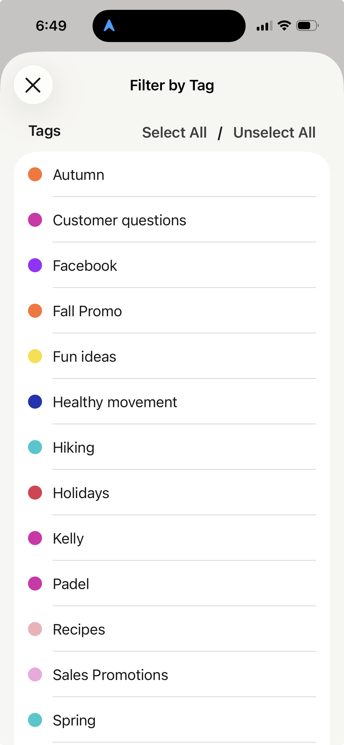 Buffer mobile app - filter by tag