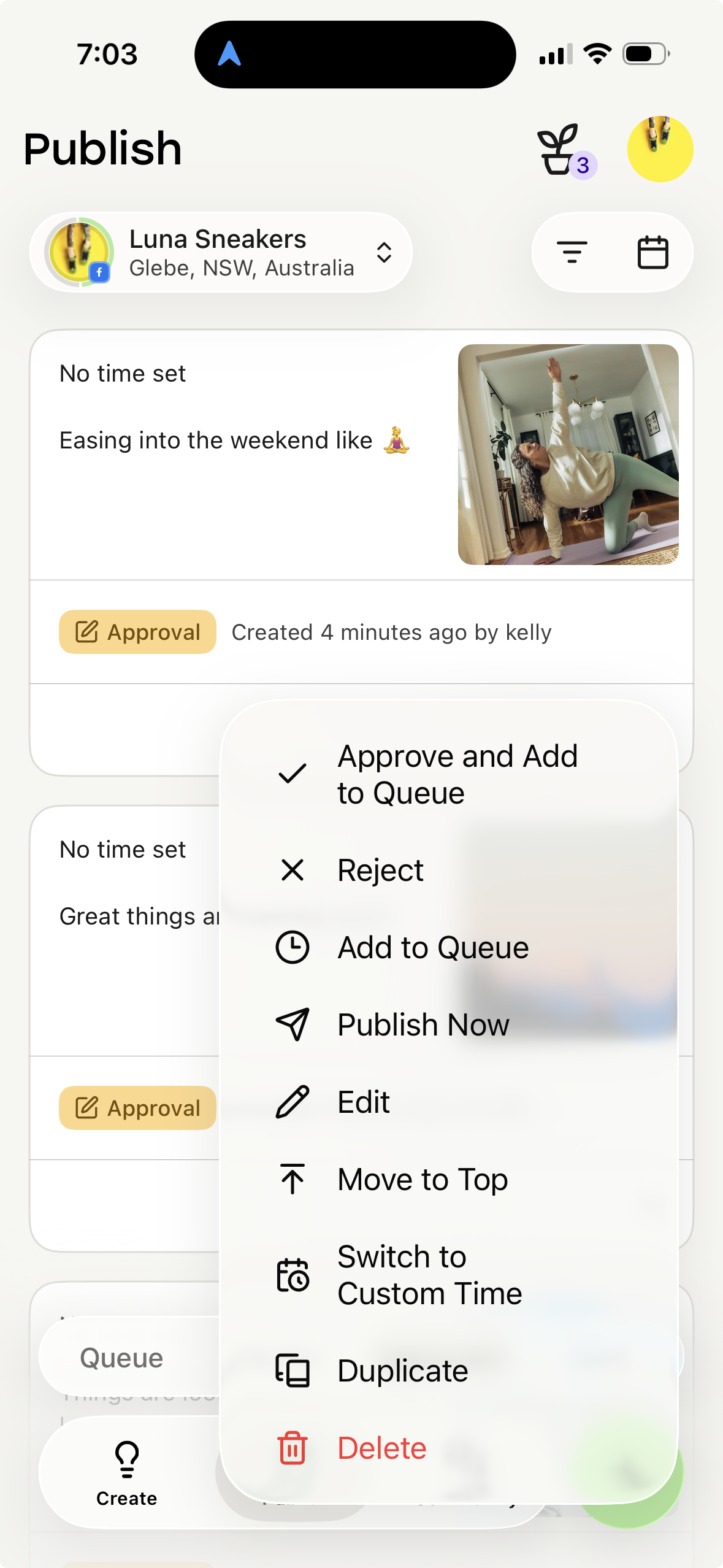 Buffer mobile app - Approve and Add to Queue on Draft
