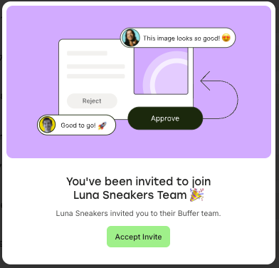 Invitation to join team in Buffer