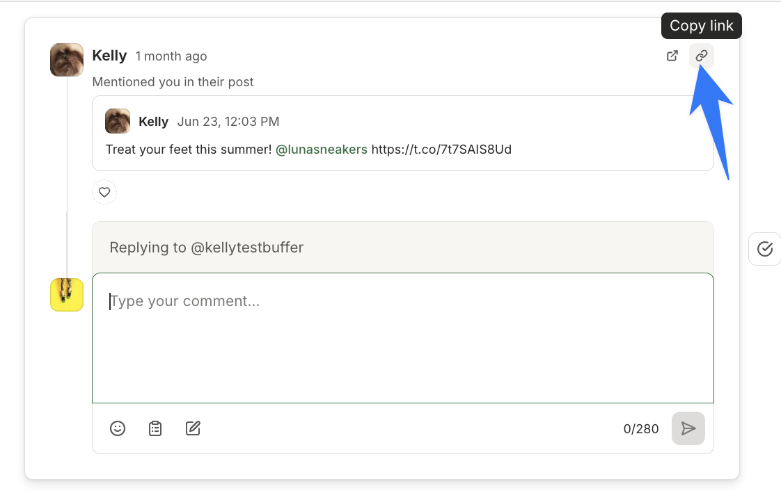 Screenshot of Copy and Open in New Tab options for an X mention