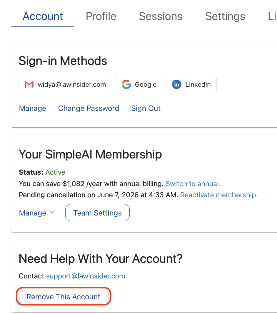 Remove account - premium