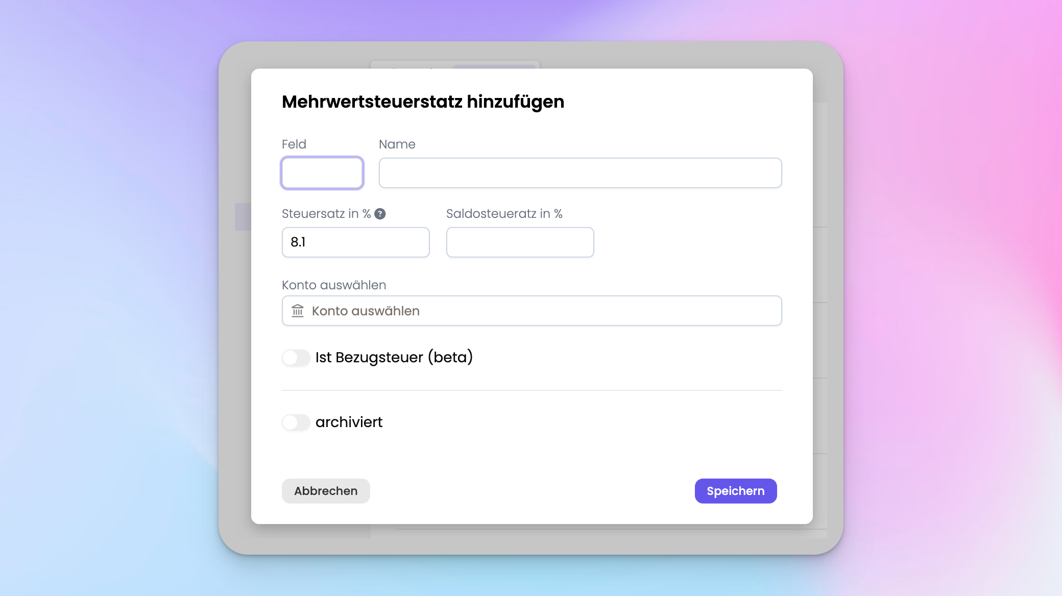 MWST-Satz erstellen