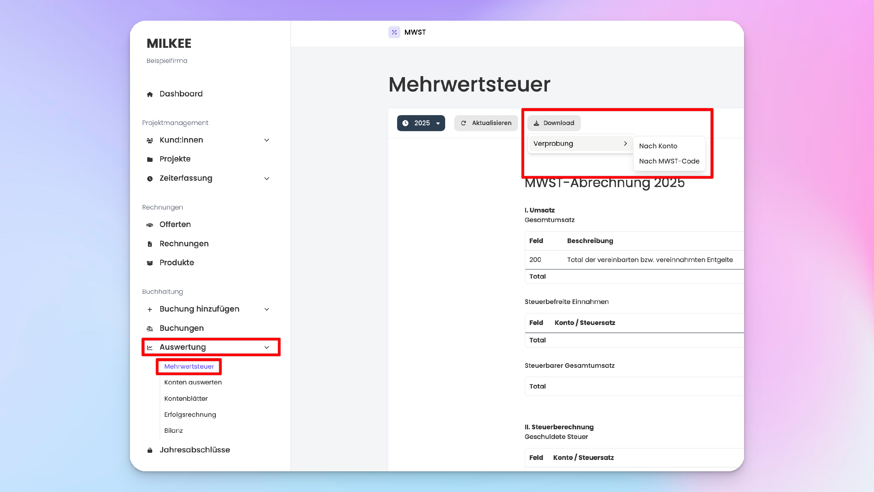 mwst verprobung herunterladen