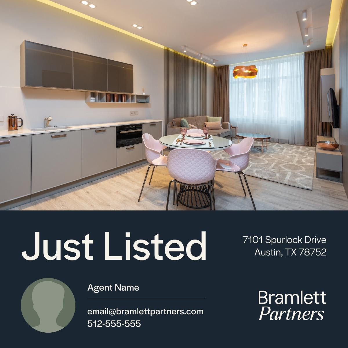 Just Listed social media template with property photo and listing details