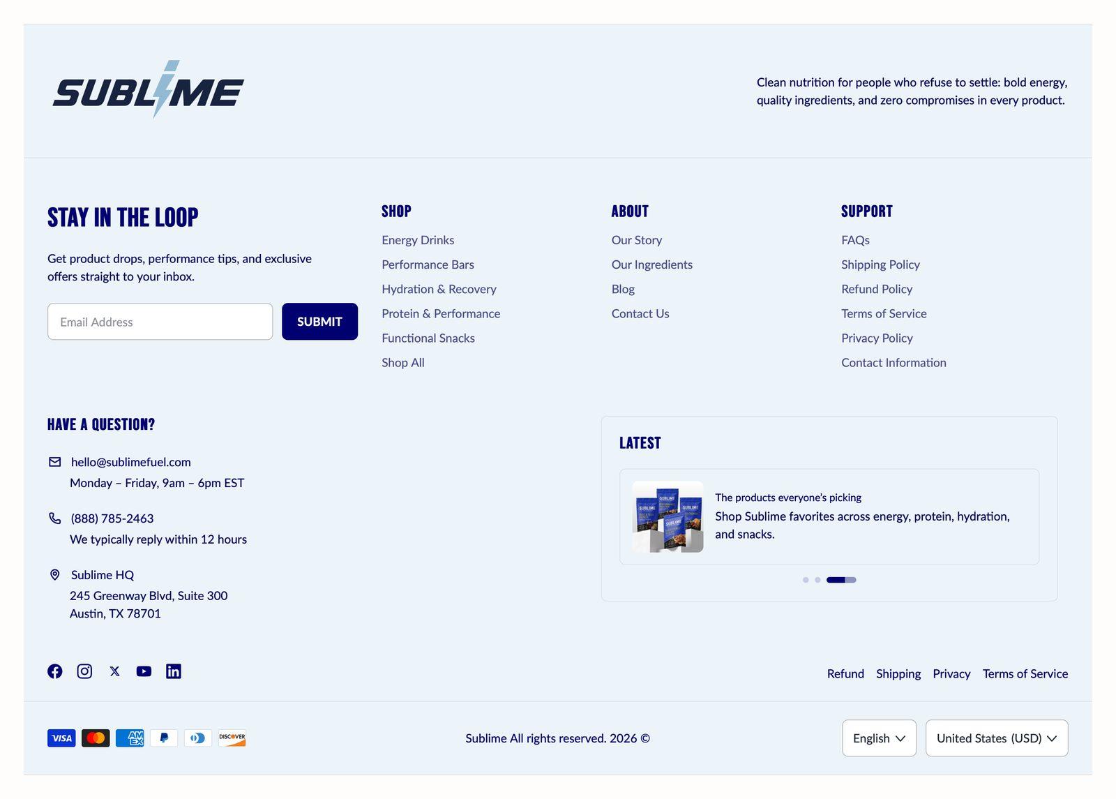 Footer section in the Sublime theme