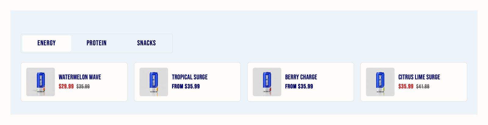 Mini product cards section in the Sublime theme
