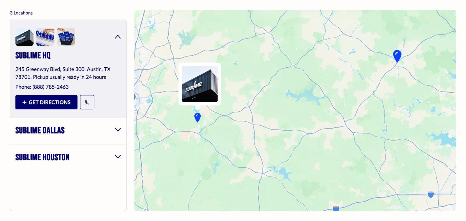 Store locator section in the Sublime theme
