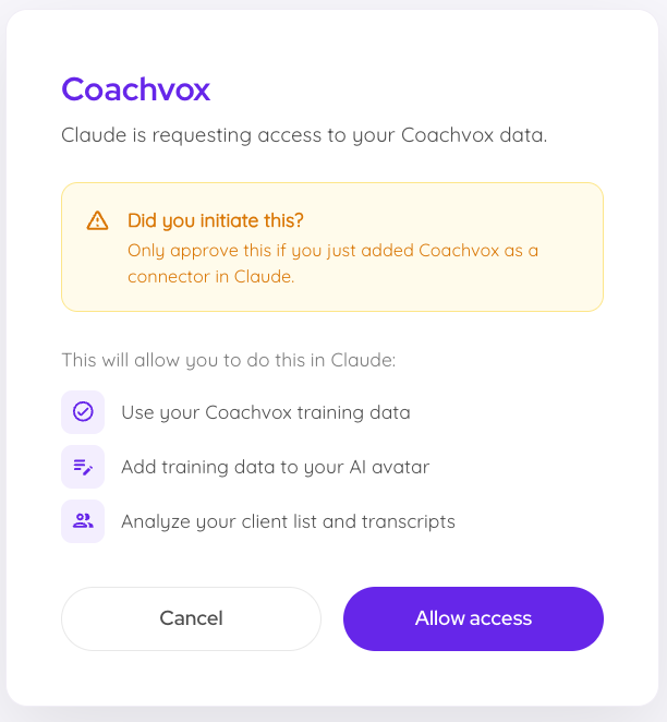 Claude - Coachvox connector - Access approval