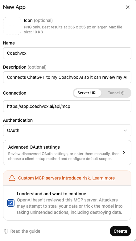ChatGPT Coachvox app form