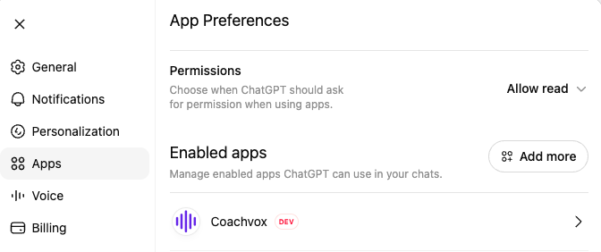 Coachvox app in Apps