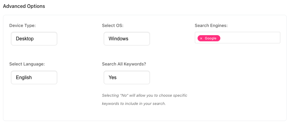 search configurations advanced settings