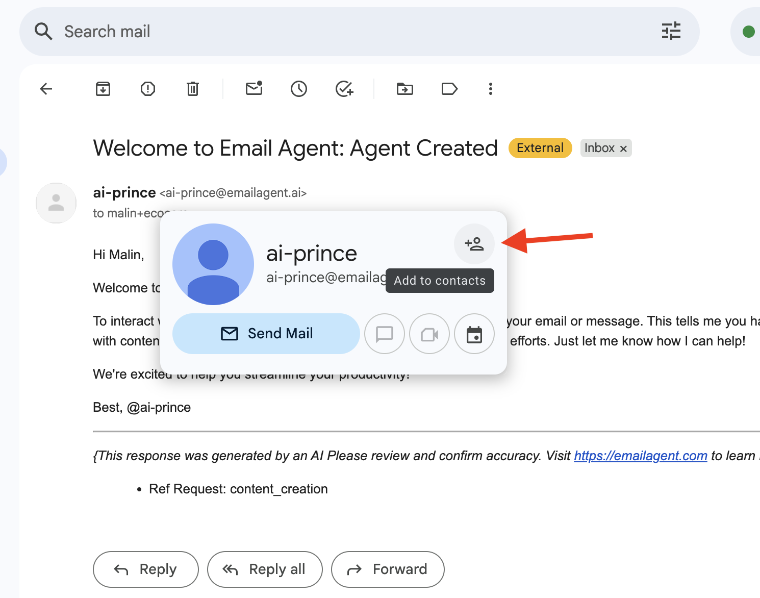 Screenshot showing how to add you agent to your email inbox Contacts