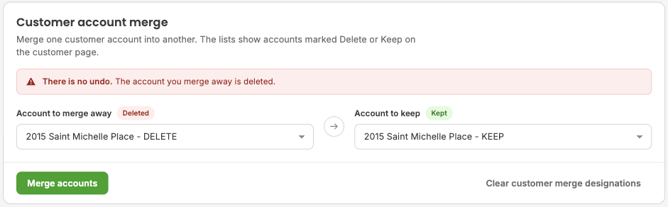Customer accounts tab with both accounts picked