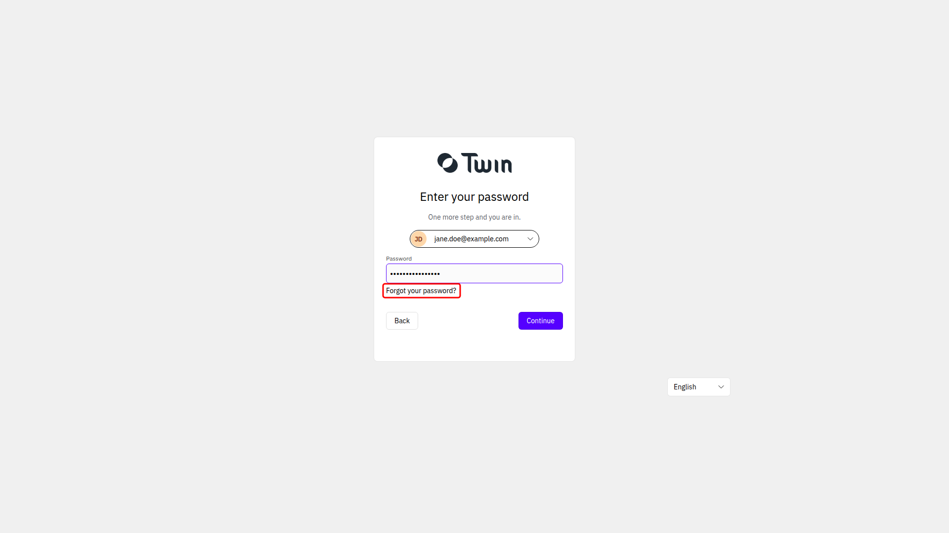 Second sign-in screen with the password field and the Forgot your password link highlighted
