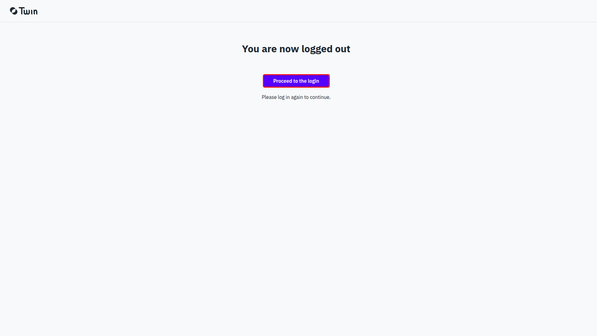 Logged out page with the Proceed to the login button