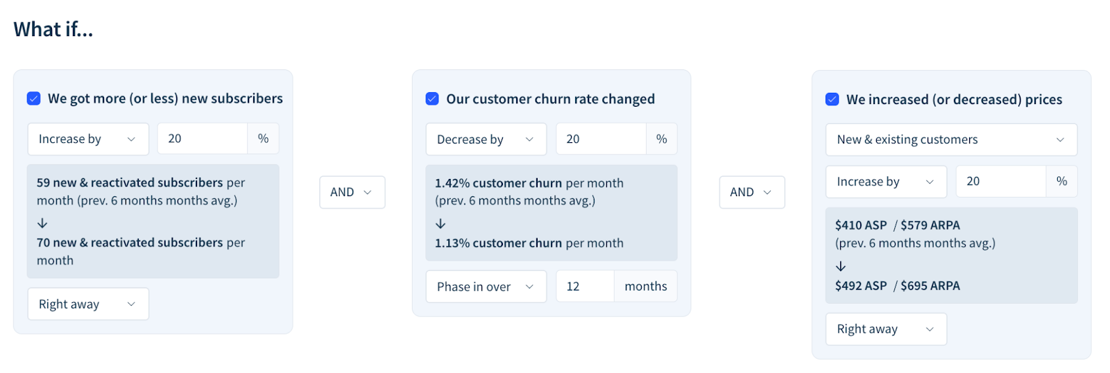 Screenshot of the interface to define your “what if” inputs.