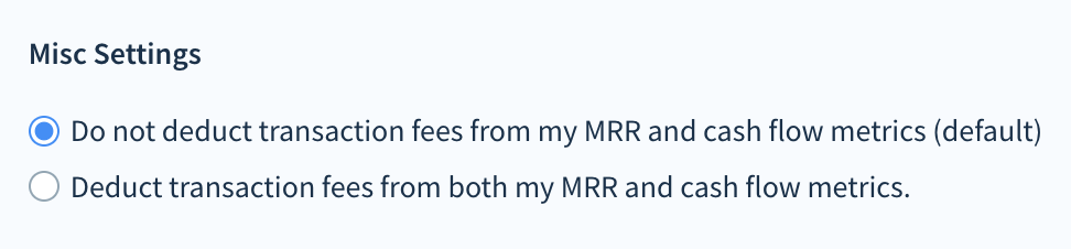Screenshot of the Misc Setting section with transaction fee handling options described here.