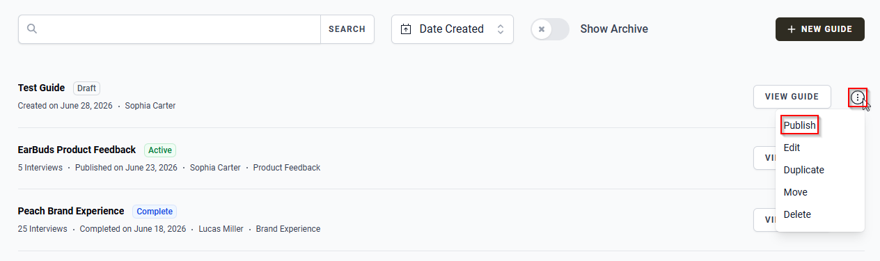 The More options icon and the Publish button.
