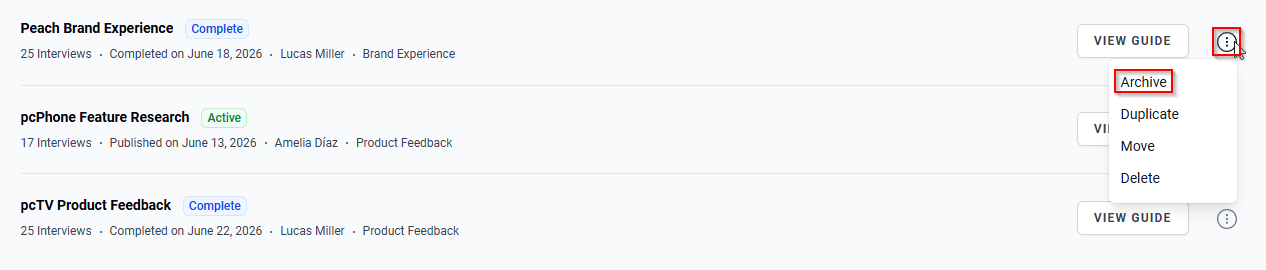The More options icon and the Archive option.