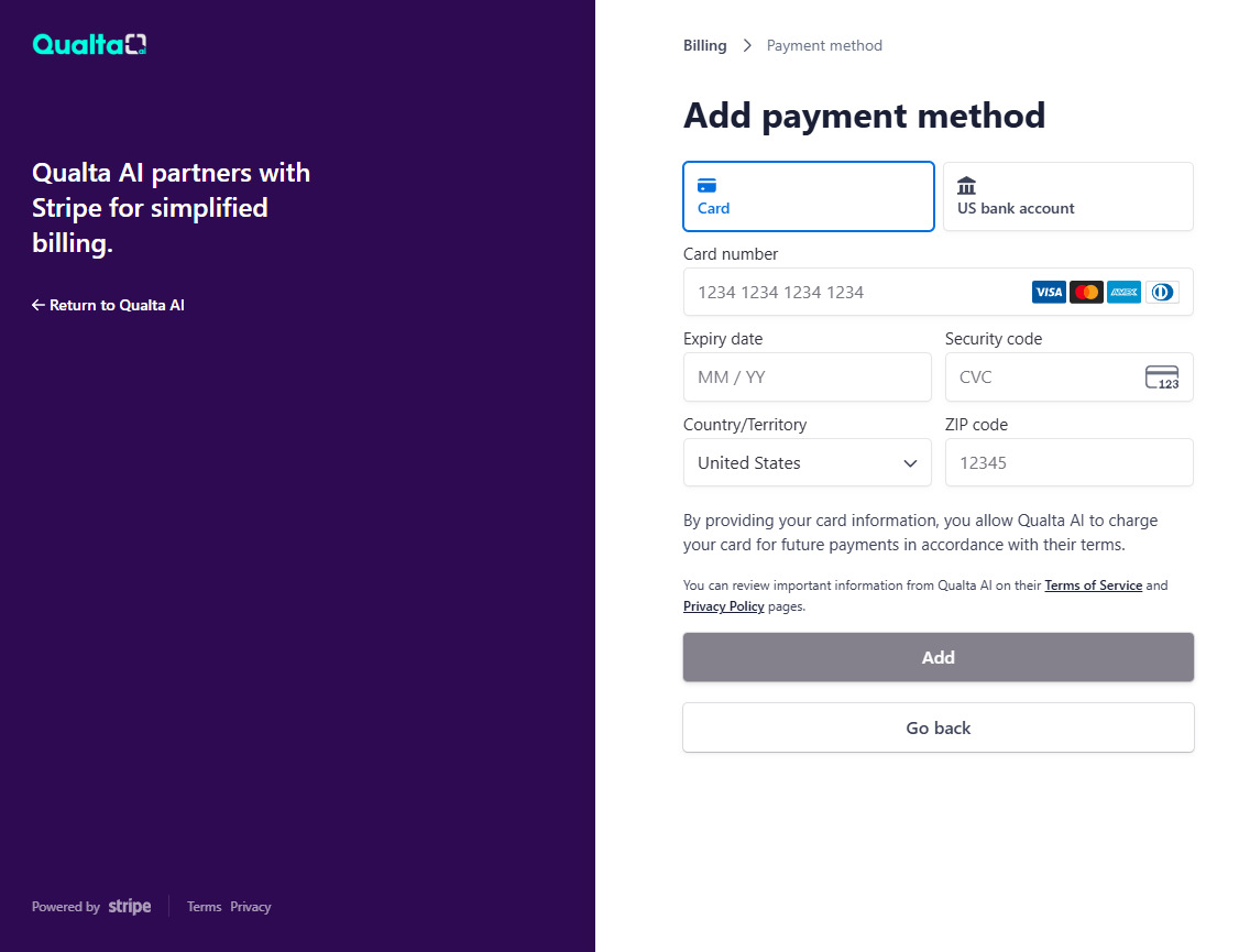 The Add Payment Method page.