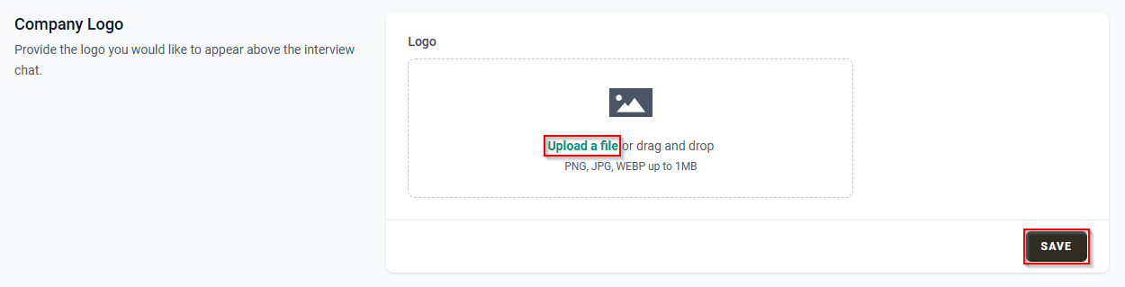 The Company Logo section with the Upload a file button and the Save button.