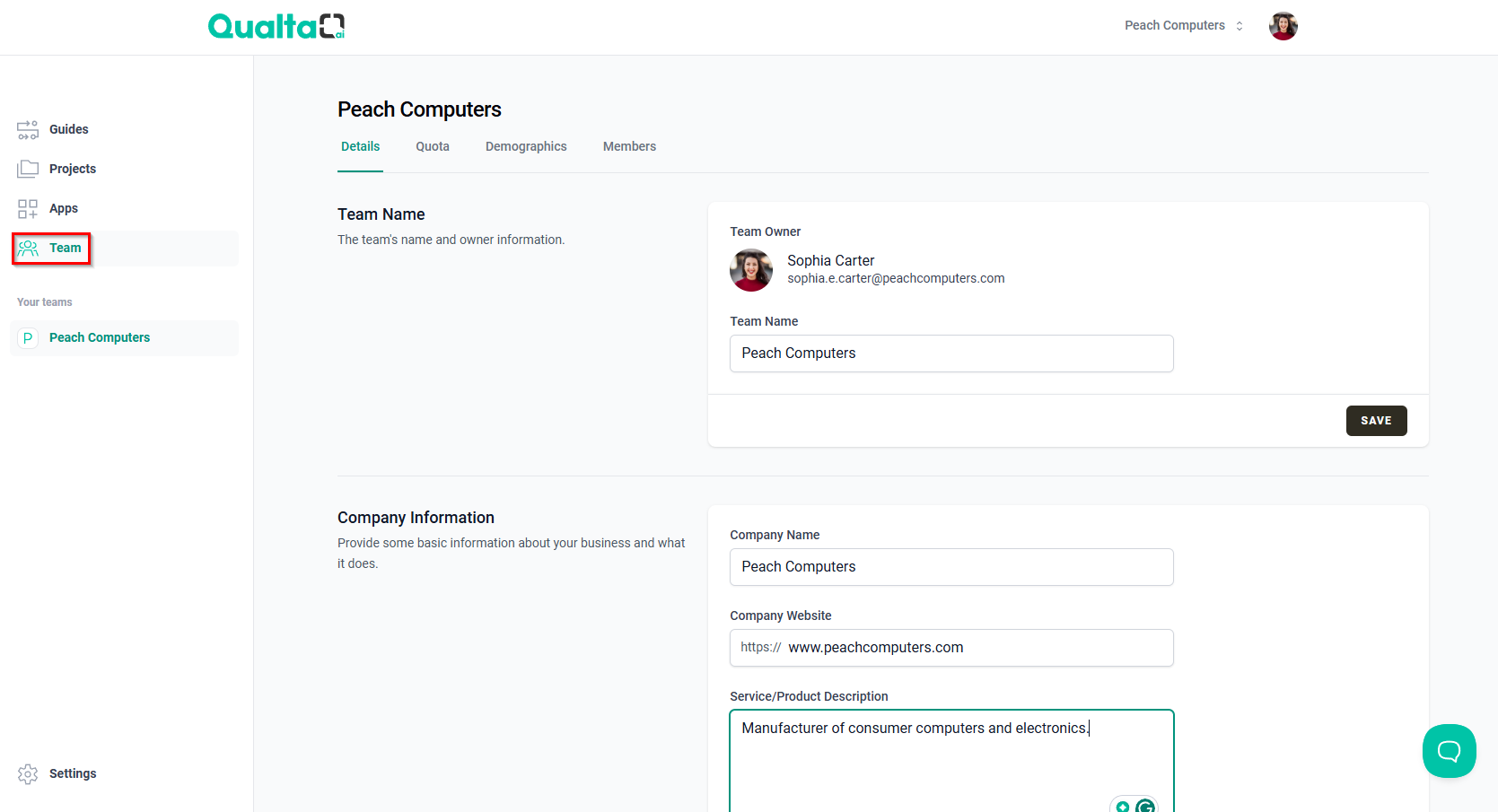 The Team page.