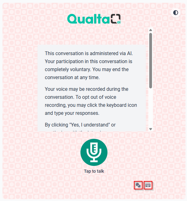 Interview preview showing the Messages and Keyboard icons.