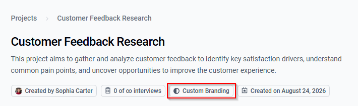 Project Overview showing the Custom Branding badge.
