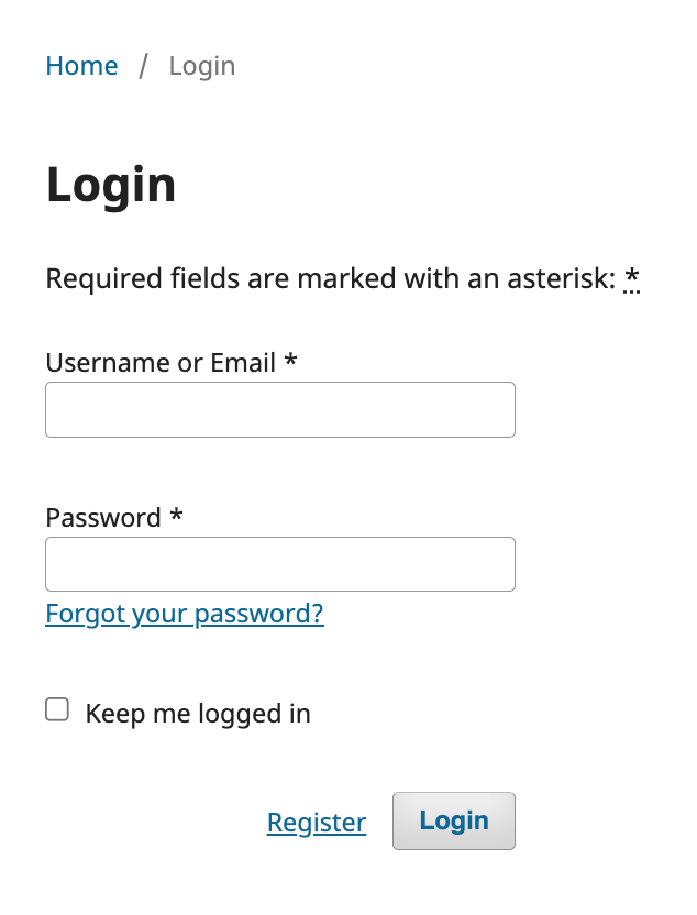 screen shot of the login page showing the fields to enter