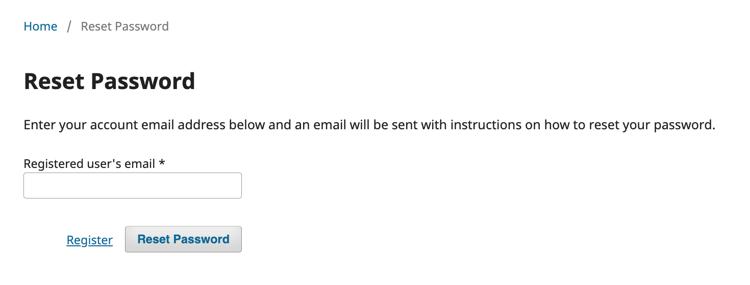 screenshot showing the page to enter the email address to trigger the password rest function