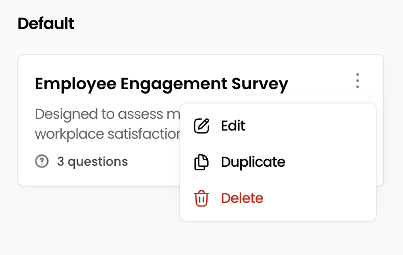Survey Builder loaded with a template for editing, showing question list on the left and edit controls on the right.