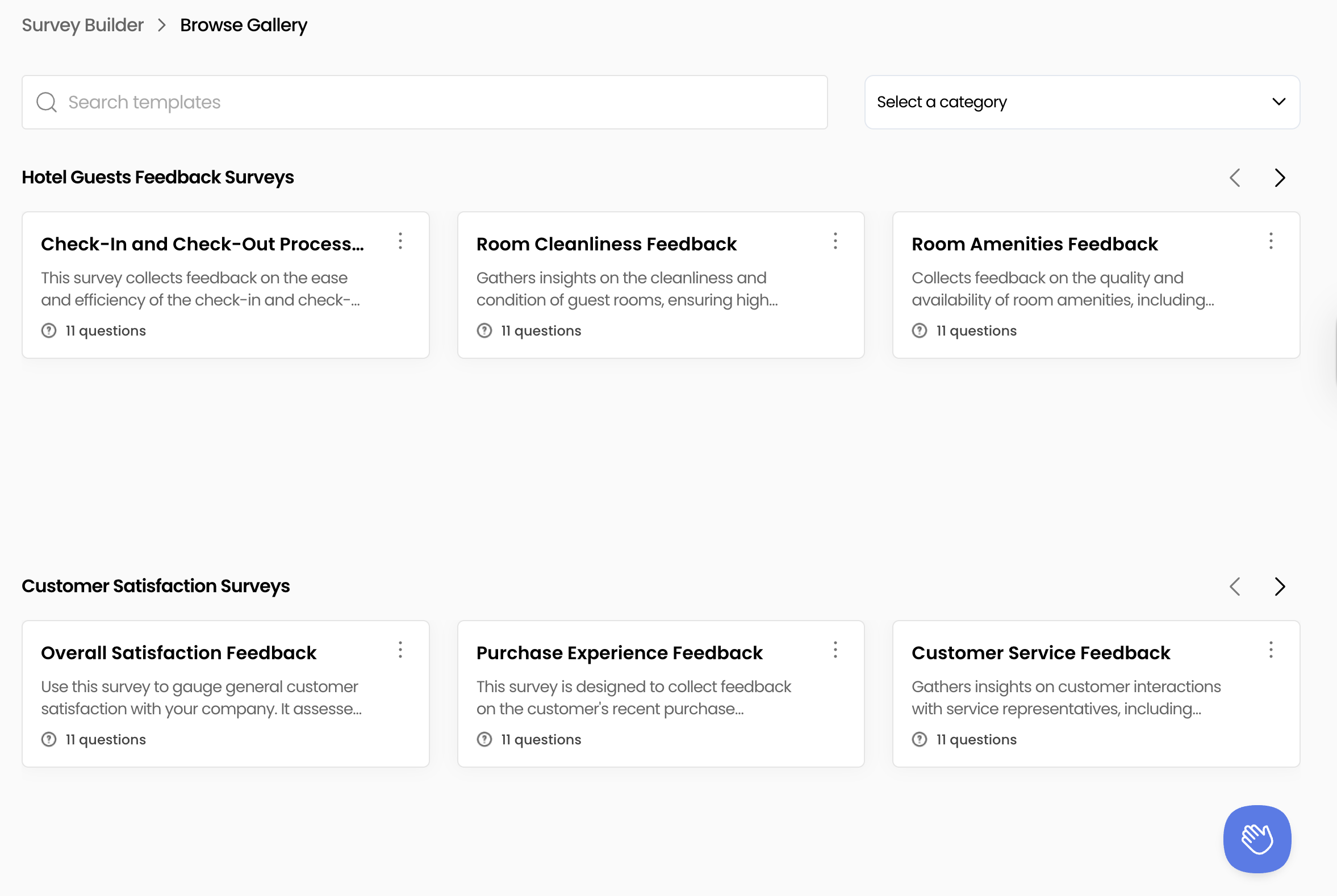 Template gallery with ‘Use Survey Template’ button highlighted
