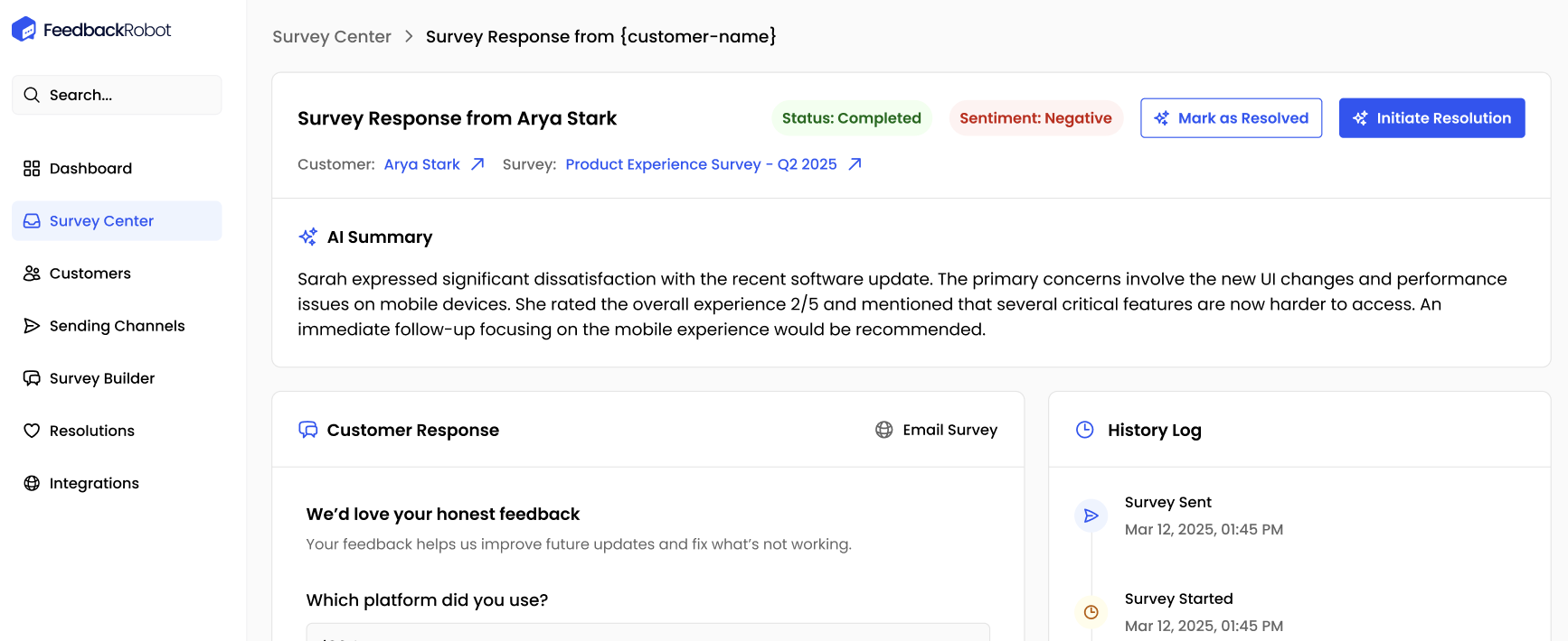 Example showing counts of positive, neutral, and negative feedback