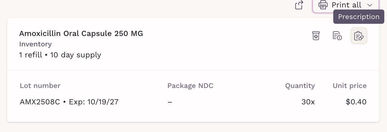 Prescription icon on a dispensed medication