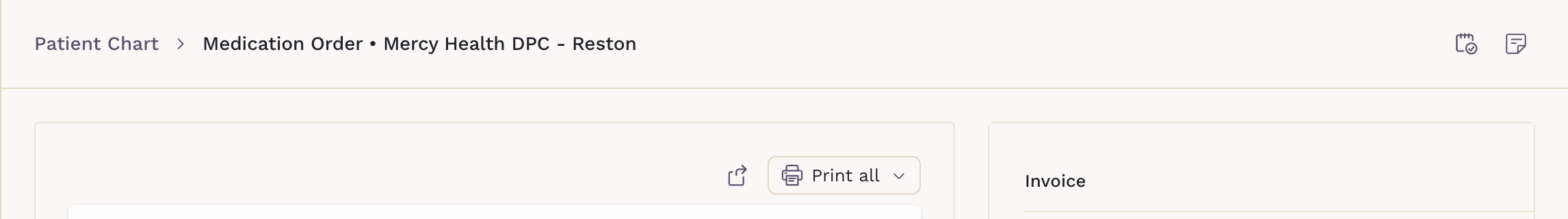 Medication Order header with Add task, Clinical notes, Add to note and Print all