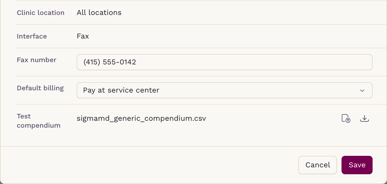 Test compendium row in the Edit Provider window