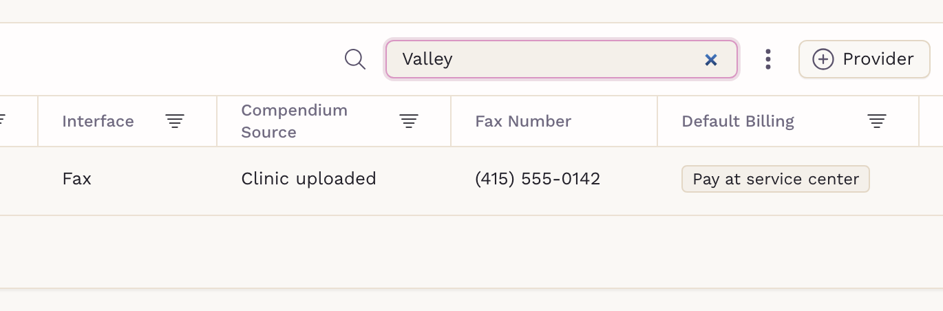 Provider showing Clinic uploaded as its Compendium Source