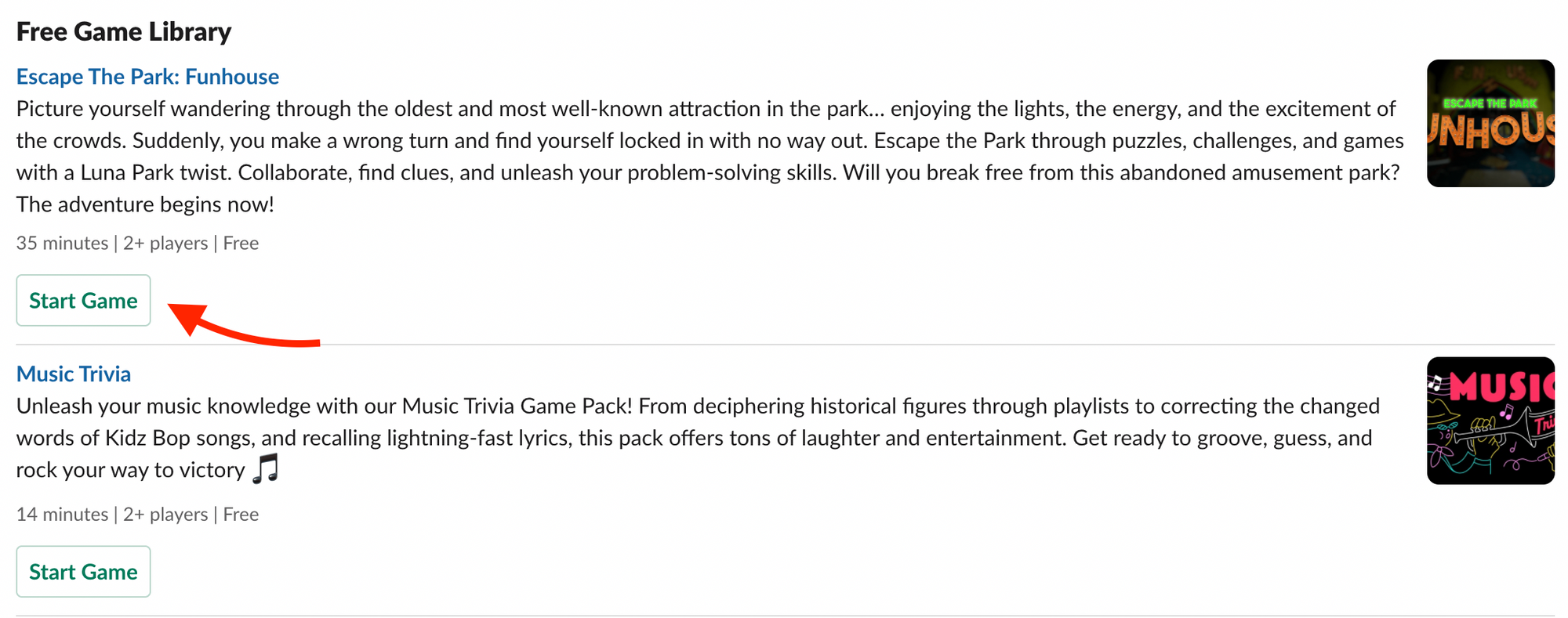 How to start a Luna Park game in Slack