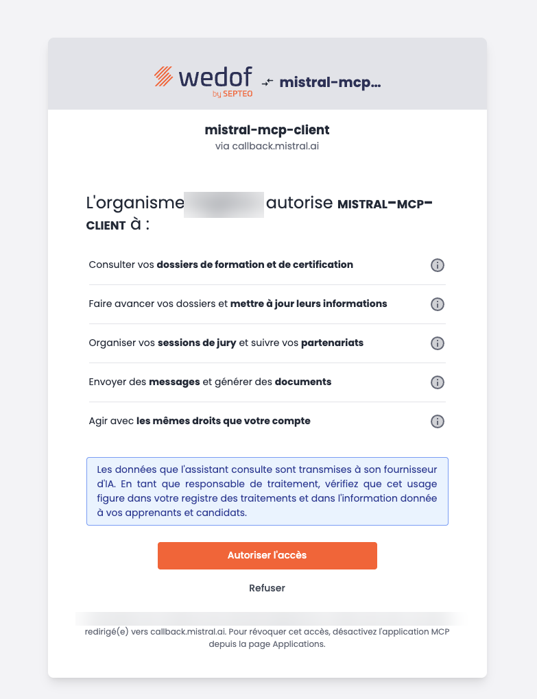 Page d'autorisation pour Mistral Vibe