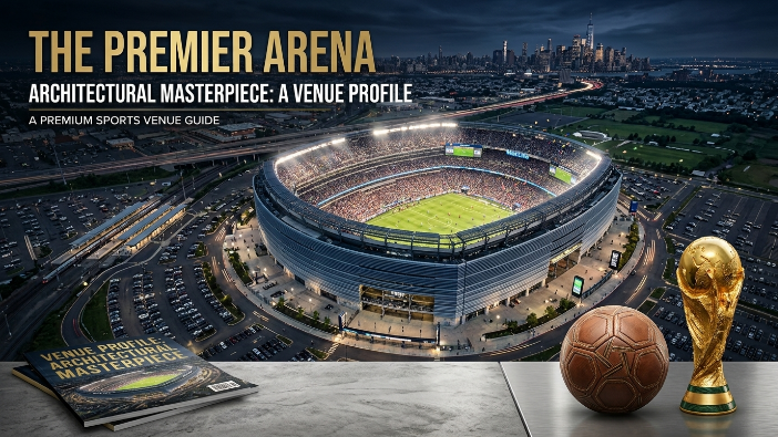 Aerial and exterior view of MetLife Stadium in New Jersey, the FIFA World Cup 2026 final venue.