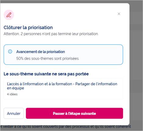 Récapitulatif avant la clôture de la priorisation