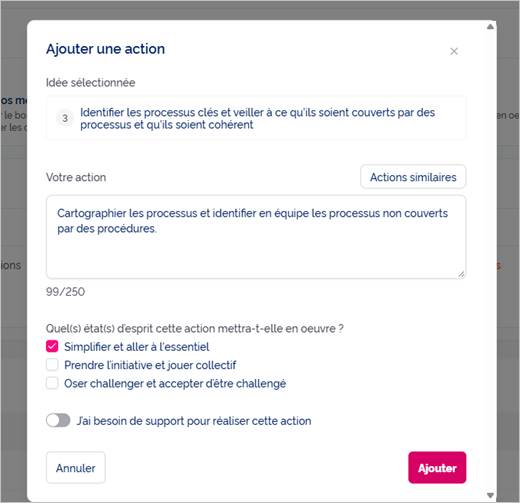 Fenêtre « Ajouter une action »
