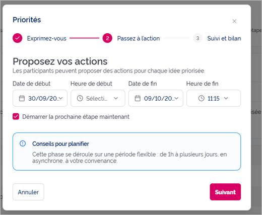 Programmer la phase « Passez à l’action »
