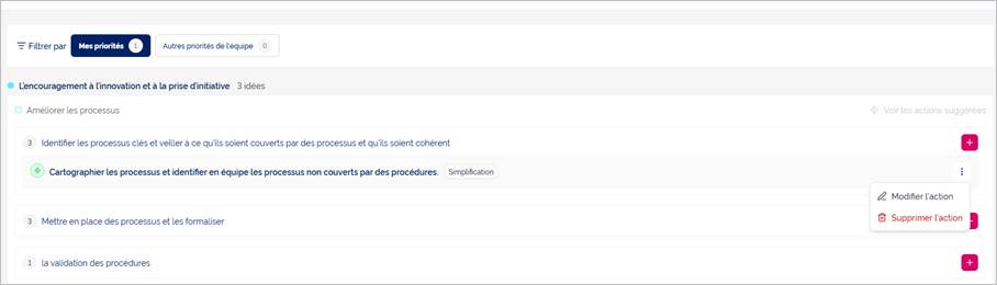 Action proposée et menu de modification