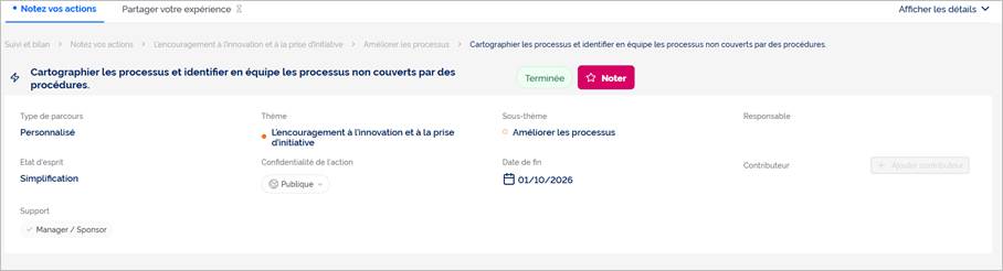 Action terminée, prête à être notée