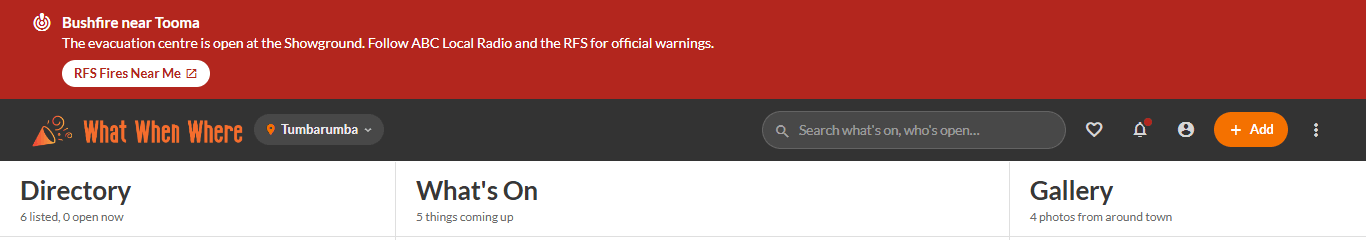 The red emergency banner across the top of the site
